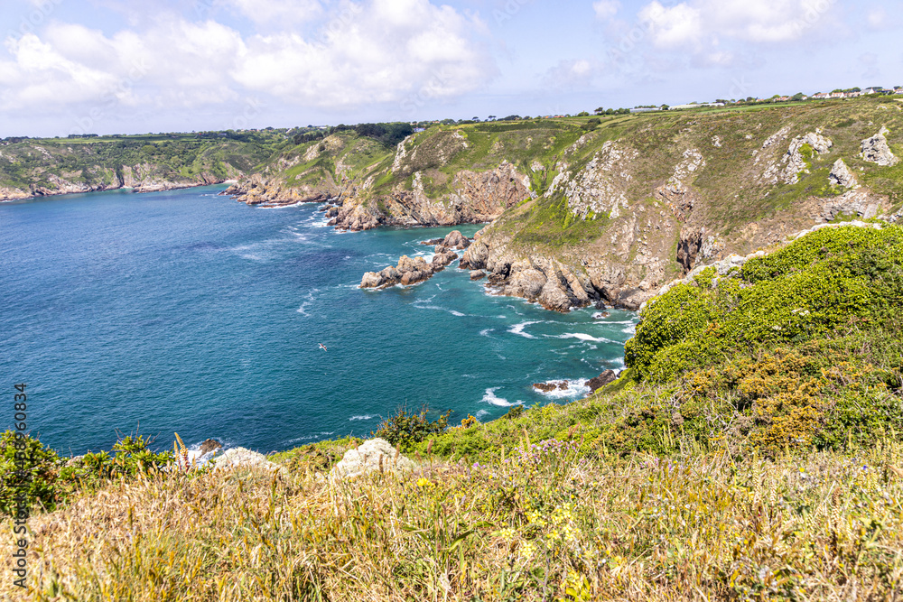 The beautiful rugged south coast of Guernsey, Channel Islands UK viewed from Icart Point