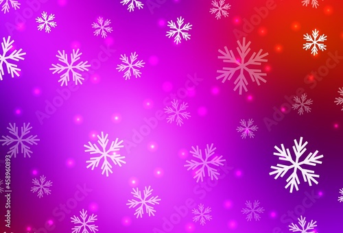 Light Pink, Red vector background with xmas snowflakes, stars.