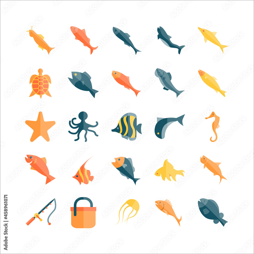 Fish icon set vector flat for website, mobile app, presentation, social media. Fish icon set vector flat for website, mobile app, presentation, social media.