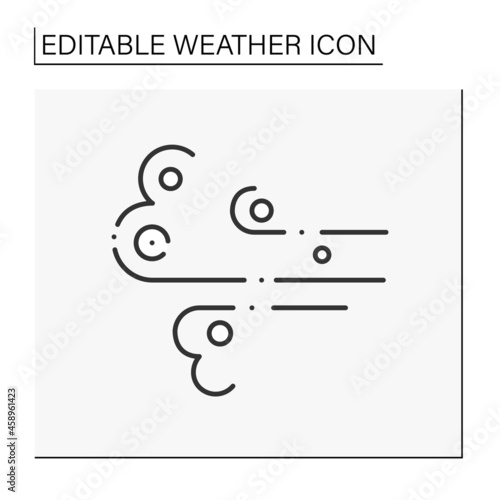 Wind line icon. Windy weather. Floating clouds. Air blowing in directions. Forecast. Weather concept. Isolated vector illustration. Editable stroke