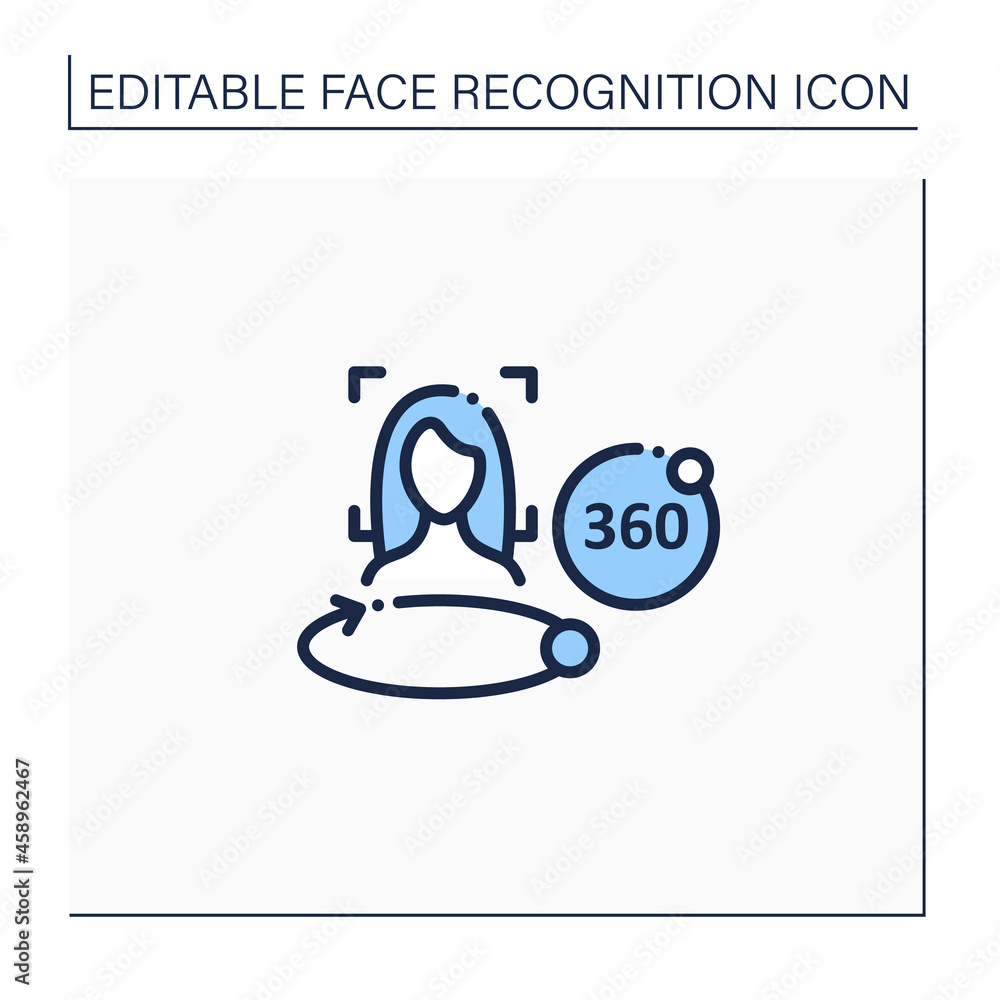 360 degree face scan line icon. Three-dimensional face scanning.Biometric face detection.Identity detection concept. Isolated vector illustration.Editable stroke 360 degree face scan line icon. Three-dimensional face scanning.Biometric face detection.Identity detection concept. Isolated vector illustration.Editable stroke