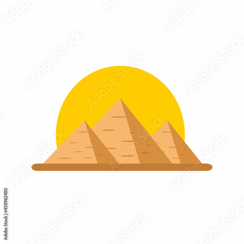 Egyptian pyramids isolated on white background. Egypt travel. Pyramids logo in flat style. Old architecture ancient buildings concept. Vector stock