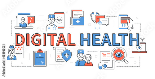 Digital health - line design style modern banner