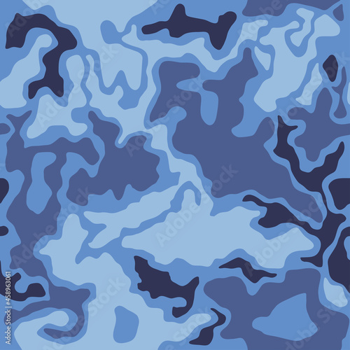 Military blue camouflage, war seamless texture, repeats vector background. Camo Pattern for Army Clothing, fabric hunting.