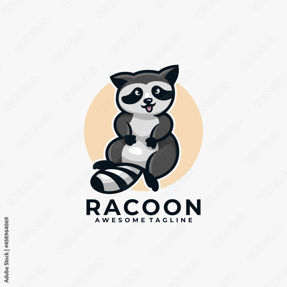 Raccoon cartoon logo design vector