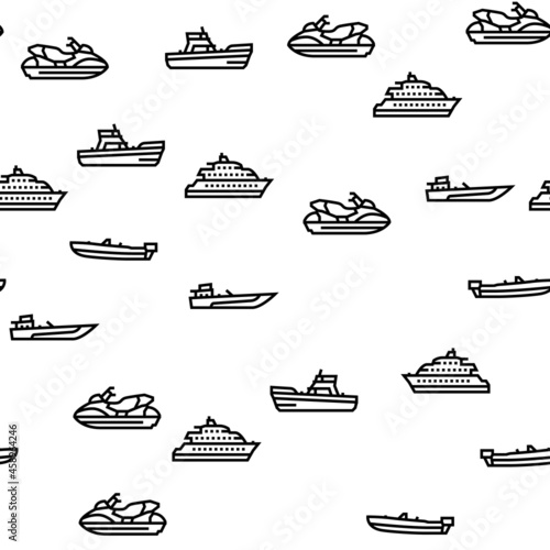 Boat Water Transportation Types Vector Seamless Pattern Thin Line Illustration
