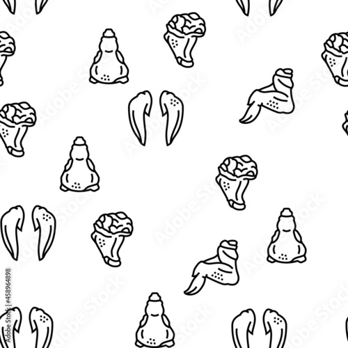 Chicken Animal Farm Raw Meat Food Vector Seamless Pattern Thin Line Illustration