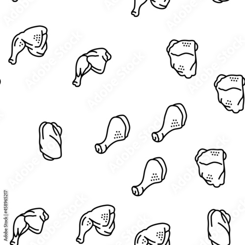 Chicken Animal Farm Raw Meat Food Vector Seamless Pattern Thin Line Illustration