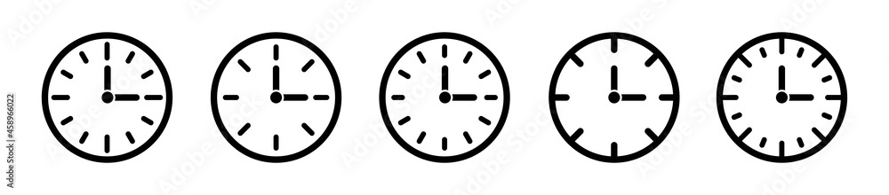 Clock line icon collection. Clock round face icons set. Time symbol ...