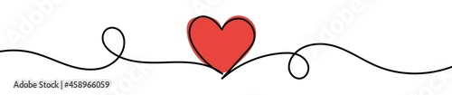 Heart line art drawing vector background. Continuous one line design template. Valentines day. Love symbol. Outline ribbon with red heart vector illustration. 
