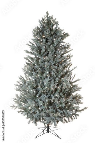 Artificial green christmas tree with built-in garland isolated on white background © cmirnovalexander