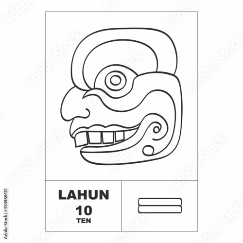 Vector icon with Mayan numerals. Mayan head glyph Lahun and maya symbol number ten