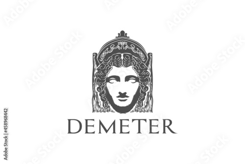 Beauty Greek Roman Myth Woman God Goddess Head Sculpture Logo Design Vector photo