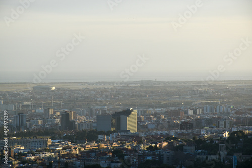 Aerial view of Barcelona on an autumn day