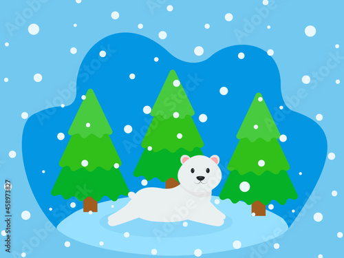  This is a card with a cute polar bear. Vector winter illustration.