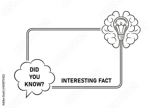 Did you know, interesting or fun fact text, quick tips line icon. Quote frame with speech bubble, bulb, brain. Important learning information, knowledge. Helpful advice, idea or wisdom. Outline vector