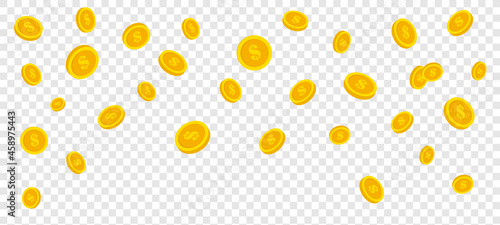 Falling golden coins isolated on transparent background. Vector elements for design