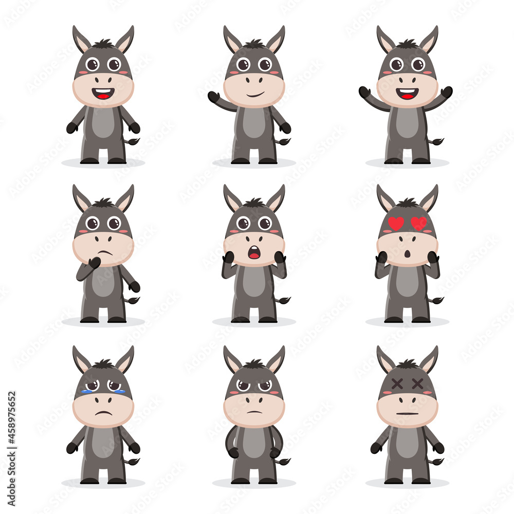 Fototapeta premium Cute donkey character bundle