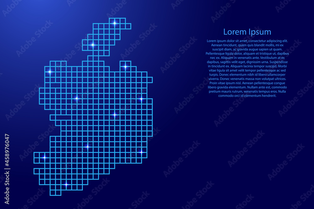 Ireland map silhouette from blue mosaic structure squares and glowing stars. Vector illustration.