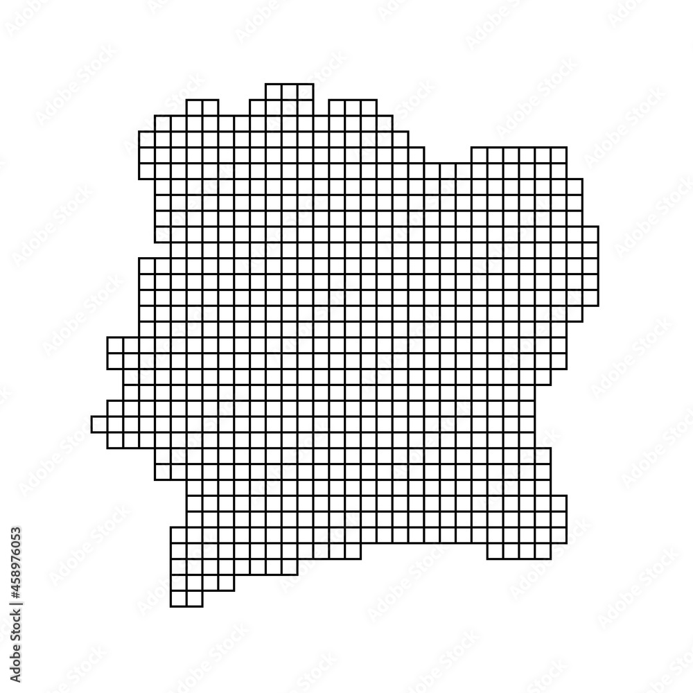 Ivory Coast map silhouette from black pattern mosaic structure of squares. Vector illustration.