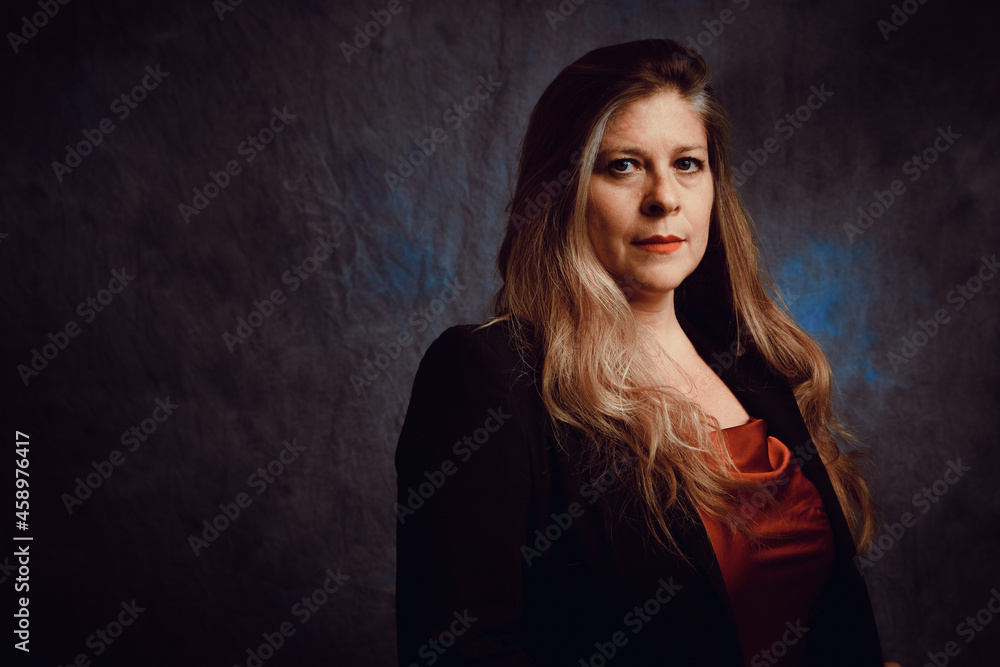 Pictorial portrait of middle-aged woman against canvas background Pictorial portrait of middle-aged woman against canvas background