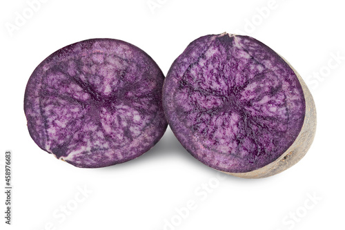 Fresh purple potatoes isolated on a white background. File contains clipping path. photo