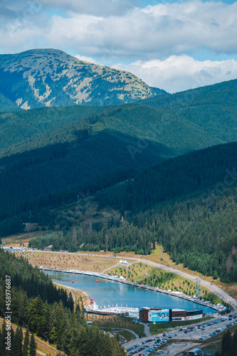 panoramic view of bukovel in Ukrainian carpathian mountains