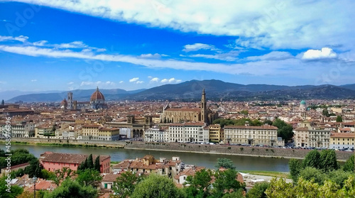 Panorama of the historic part of Florence. Churches, houses, river, sky and hills. Tuscany. Italy. Europe © Pavlo