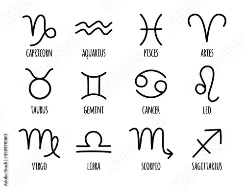 Vector set bundle of hand drawn doodle sketch astrological zodiac sign isolated on white background