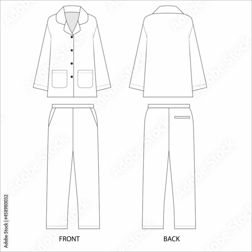 illustration of a set of clothes pants and shirt. Sleepwear design template. Vector illustration of Pajamas. Pajamas technical drawing.