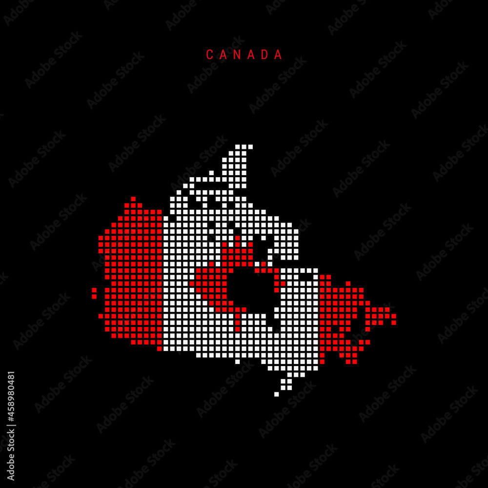 Square dots pattern map of Canada. Dotted pixel map with flag colors. Vector illustration