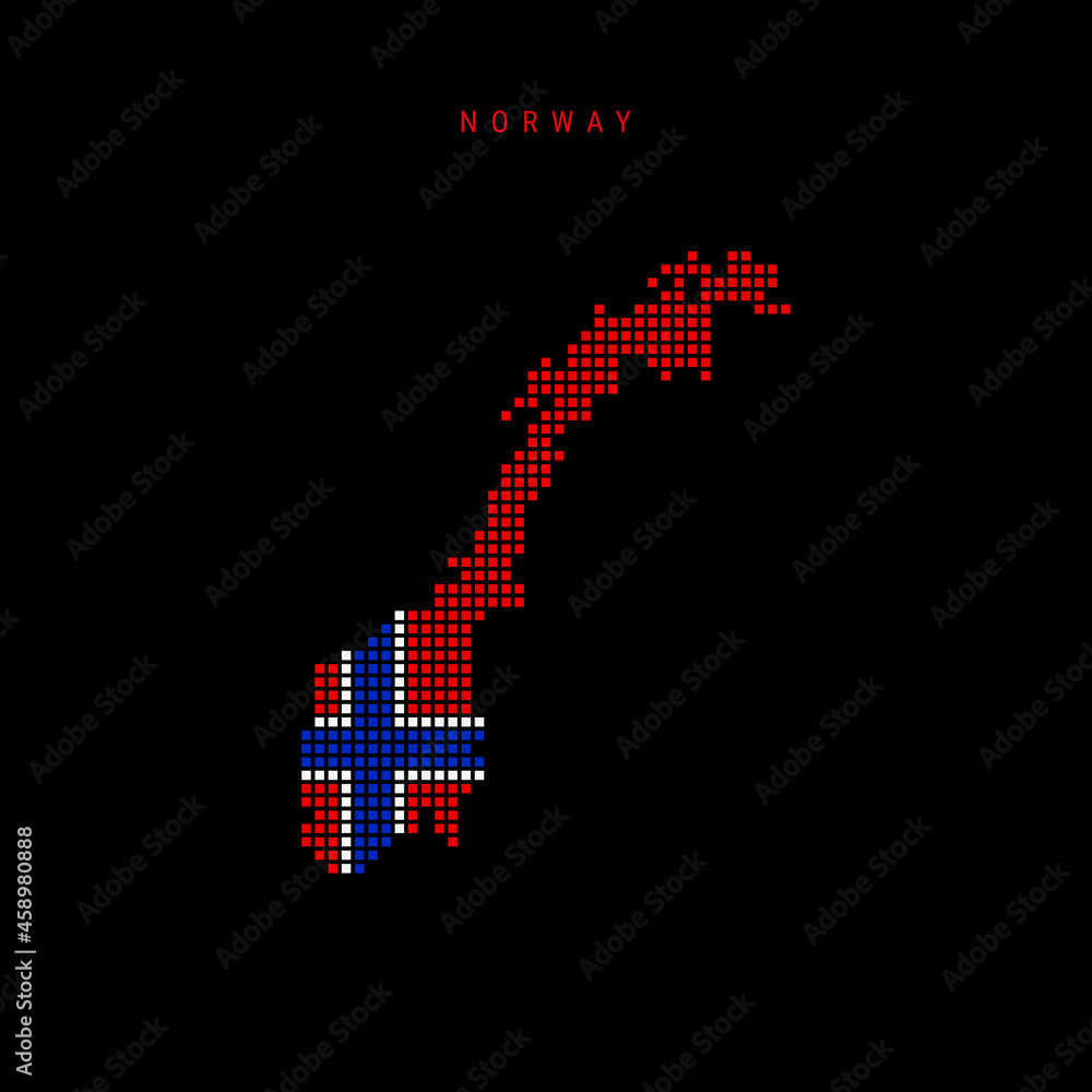 Square dots pattern map of Norway. Dotted pixel map with flag colors. Vector illustration Square dots pattern map of Norway. Dotted pixel map with flag colors. Vector illustration