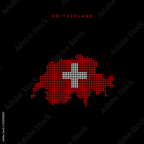 Square dots pattern map of Switzerland. Dotted pixel map with flag colors. Vector illustration
