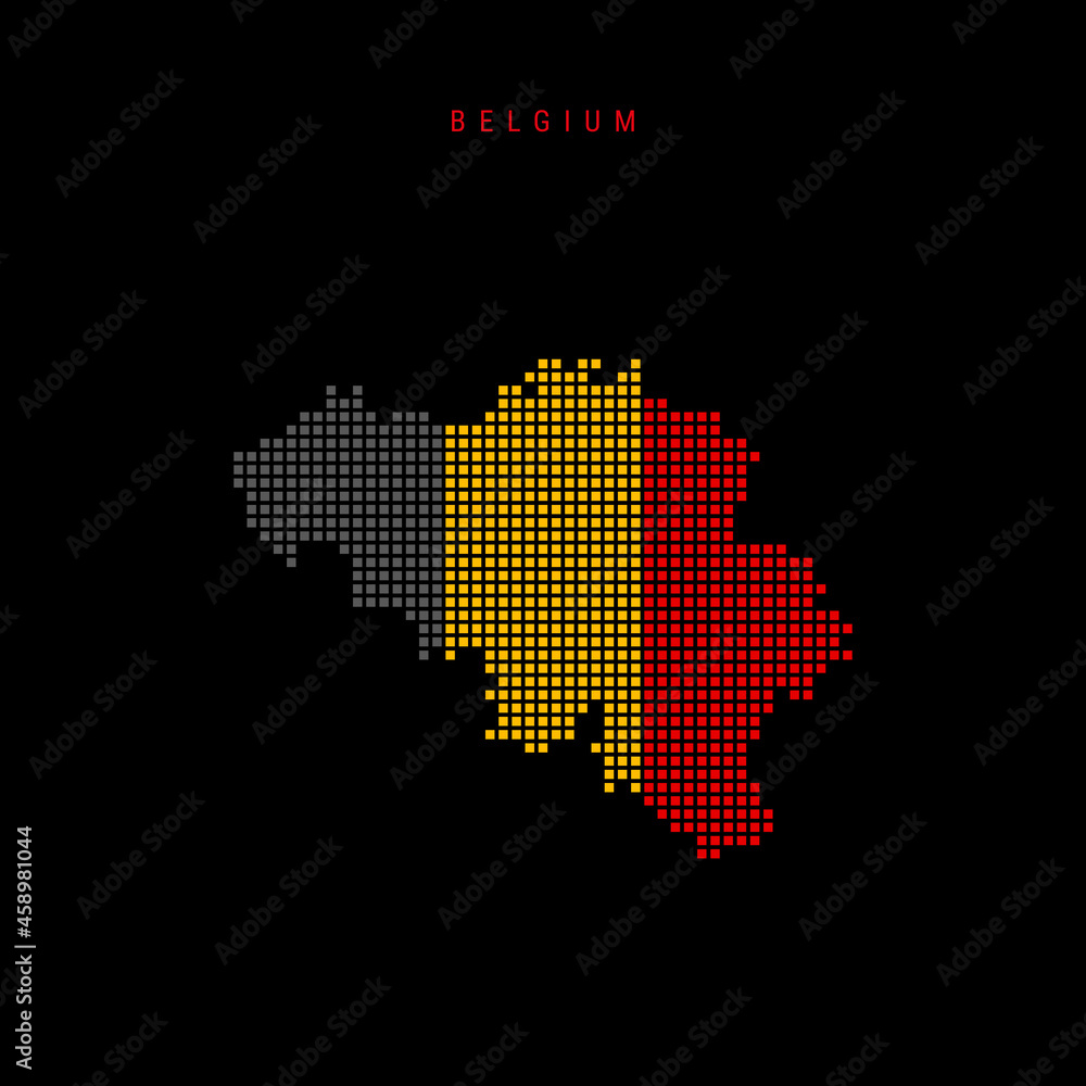Square dots pattern map of Belgium. Dotted pixel map with flag colors. Vector illustration