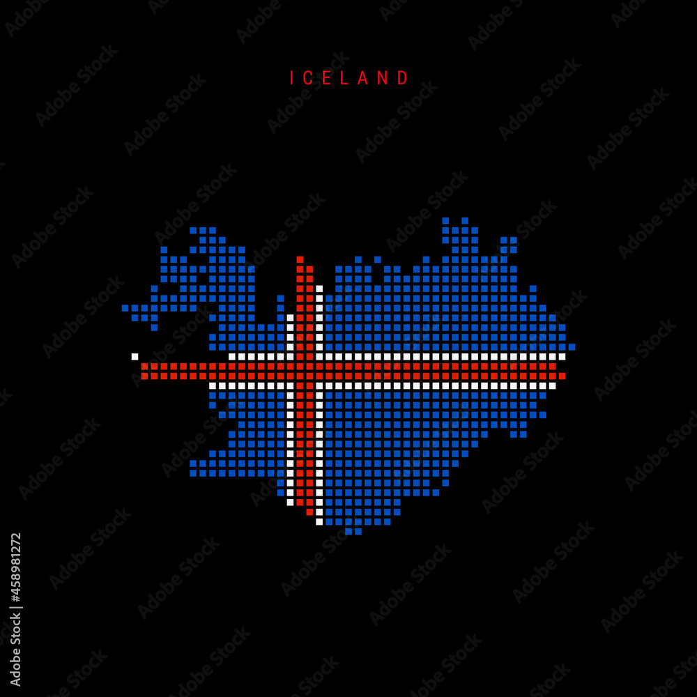 Square dots pattern map of Iceland. Dotted pixel map with flag colors. Vector illustration