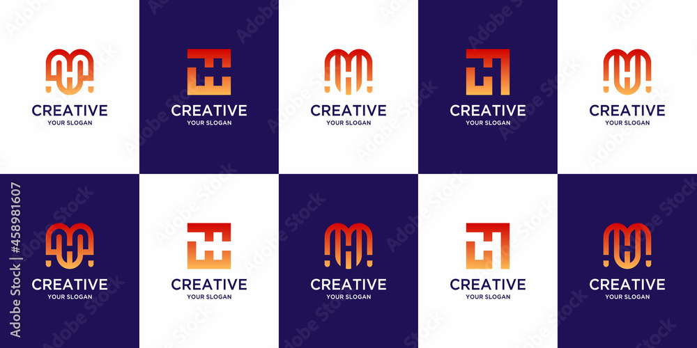 Set of creative monogram initial letter m h logo template Set of creative monogram initial letter m h logo template