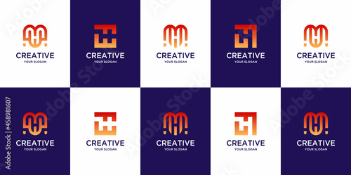 Set of creative monogram initial letter m h logo template
