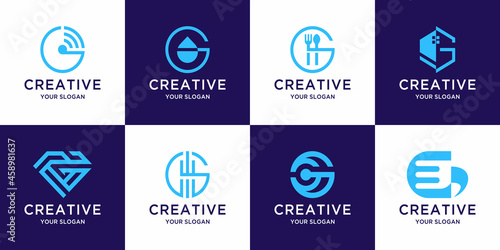 Set of creative monogram initial letter g logo template