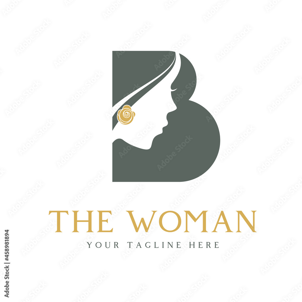 Simple and unique letter or word B sans serif font with woman side face image graphic icon logo design abstract concept vector stock. Can be used as a symbol related to beauty or initial Simple and unique letter or word B sans serif font with woman side face image graphic icon logo design abstract concept vector stock. Can be used as a symbol related to beauty or initial