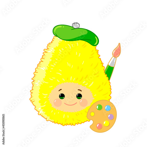 professions in a cartoon flat style for children. artist, the character is a cute avocado.