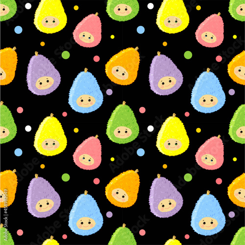 seamless pattern for children, cute avocado character, for children's print, design, fabric, clothing, packaging. vector illustration