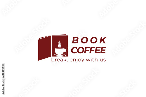 Book Coffee logo. Combination of Book and Mug in negative space. suitable for Cafe, restaurant, or more companies