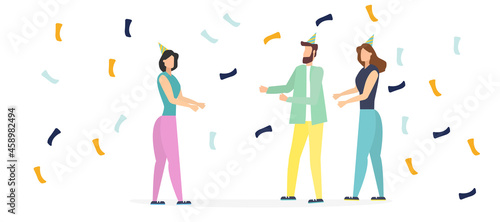 friends giving girlfriend a gift, vector illustration