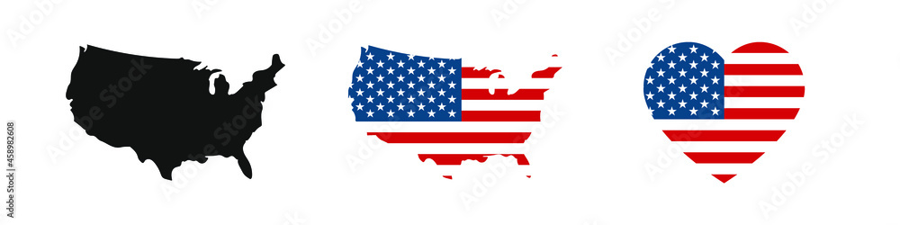 Flag USA set isolated icon. America holidays. 4 july banner in flat style. Veteran day and Memorial day vector illustration.
