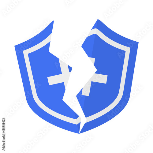 immune system breakdown, broken defense, virus penetration, vector illustration