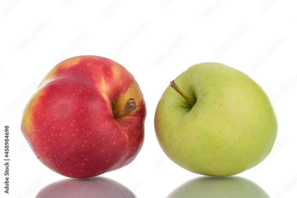 Two juicy apples, close-up, isolated on white. Two juicy apples, close-up, isolated on white.