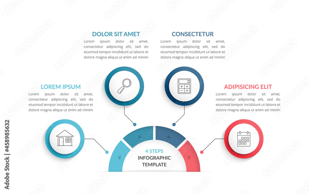 Infographic template with 4 steps or options with place for your icons and text, workflow, process chart Infographic template with 4 steps or options with place for your icons and text, workflow, process chart