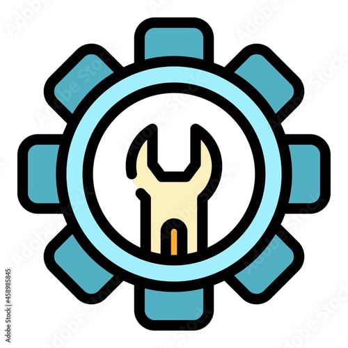 Gear wrench icon. Outline gear wrench vector icon color flat isolated
