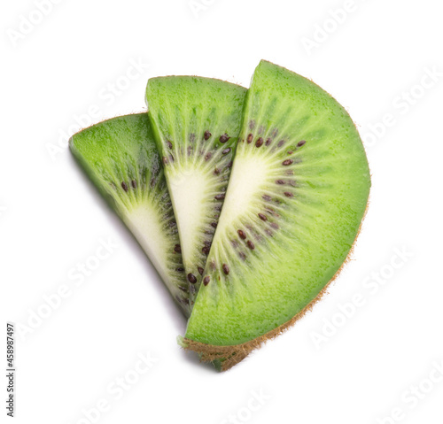 Sweet juicy kiwi slices isolated on white background. Fresh fruits.