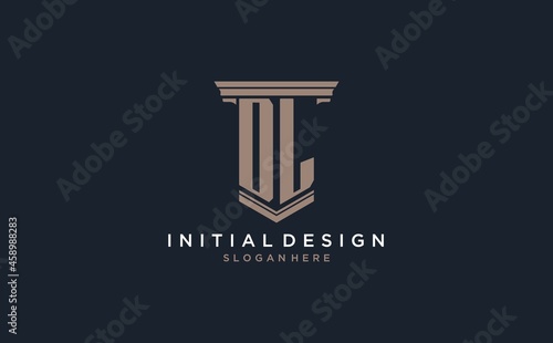 DL initial logo with pillar style, luxury law firm logo design ideas